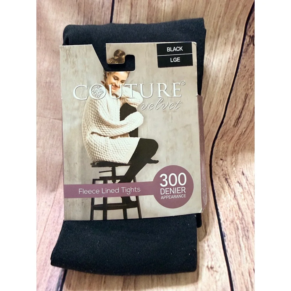 Couture Velvet Black Fleece Lined Tights 300 Denier Appearance Womens Large LGE